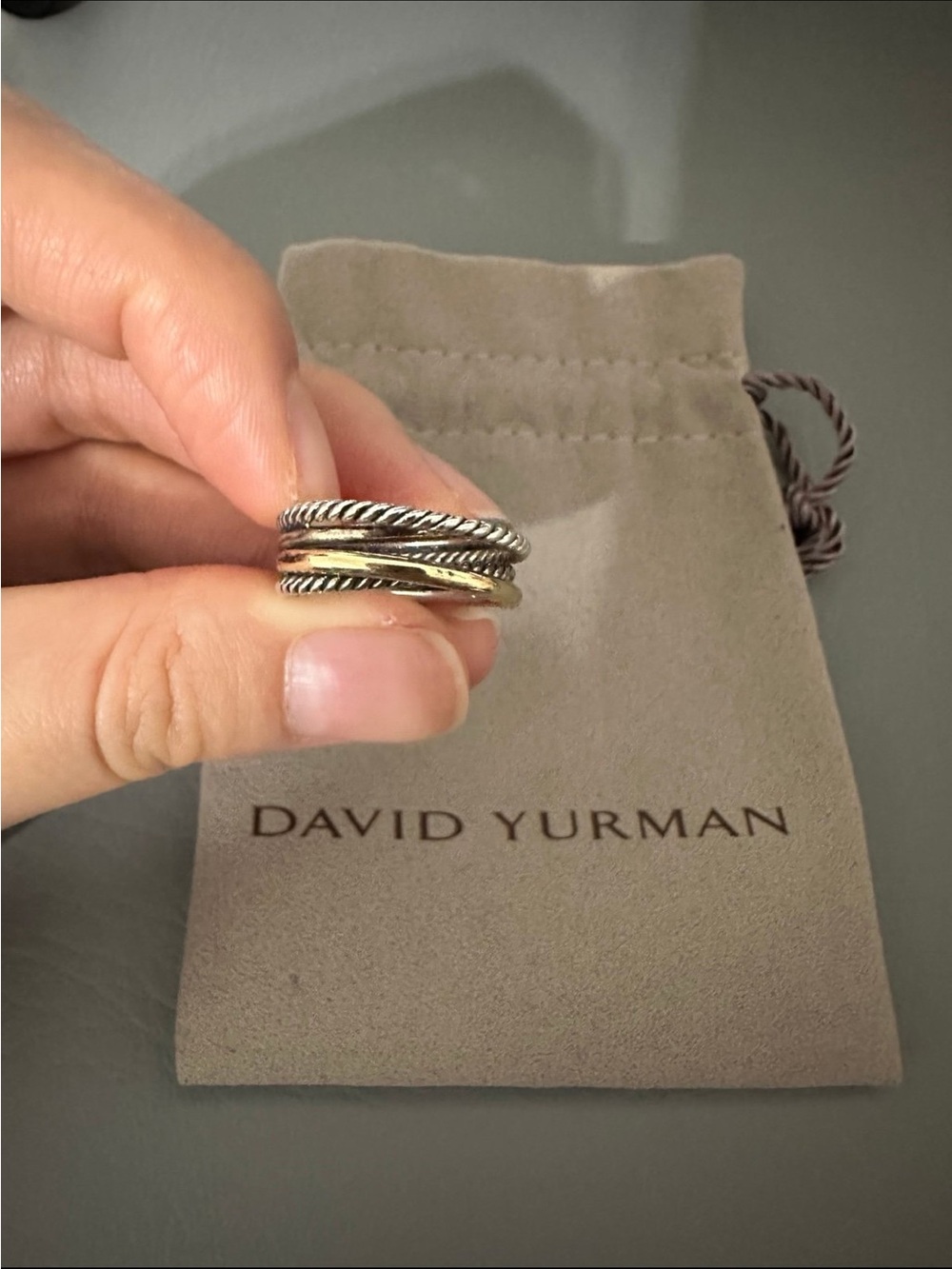 David Yurman Two-Tone Cable Crossover Band Ring - Silver and 18k Gold